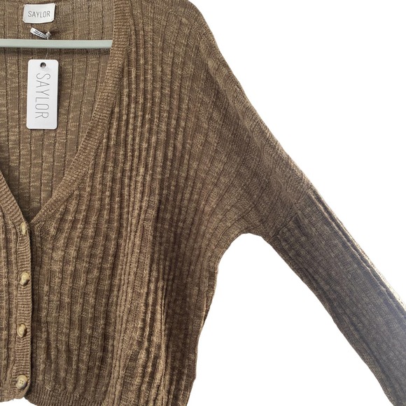 Saylor Tiggy Crop Knit Ribbed Cardigan In Coffee NWT Women's Size Large 10/12 - Picture 9 of 14